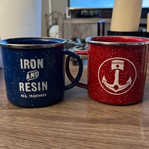 Iron & Resin Blue & Red Enamel Outdoor Coffee Mugs